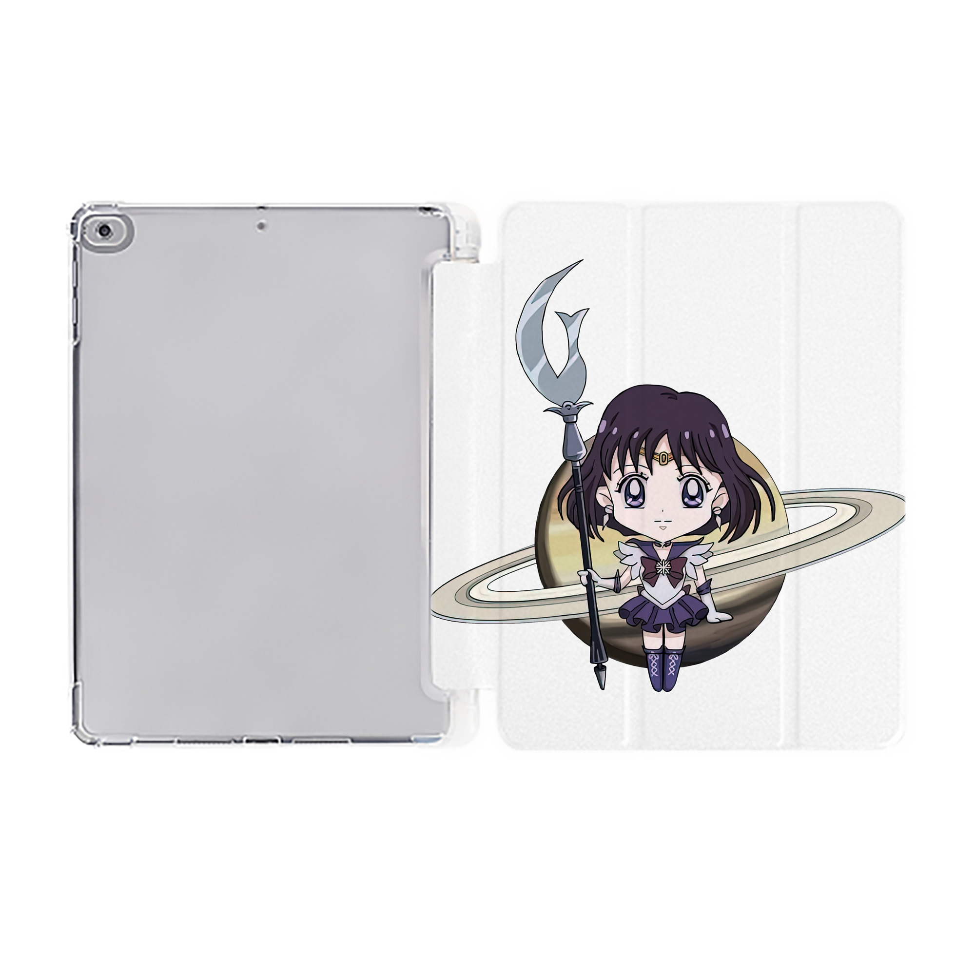 （画像用） 美少女戦士セーラームーン 土萠ほたる Sailor Moon Tomoe Hotaru （セーラーサターン；Sailor Saturn） IPad ケース ペン収納付き 三つ折りスタンド PUレザー×シリコン 対応機種9.5/10.5/10.9インチ